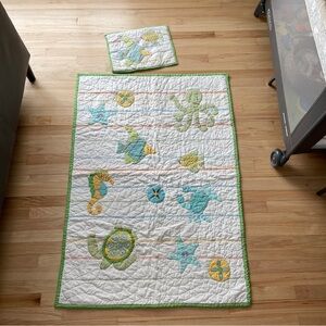 Pottery Barn Kids Ocean Critters Crib /Toddler Bed Quilt and Pillow Sham